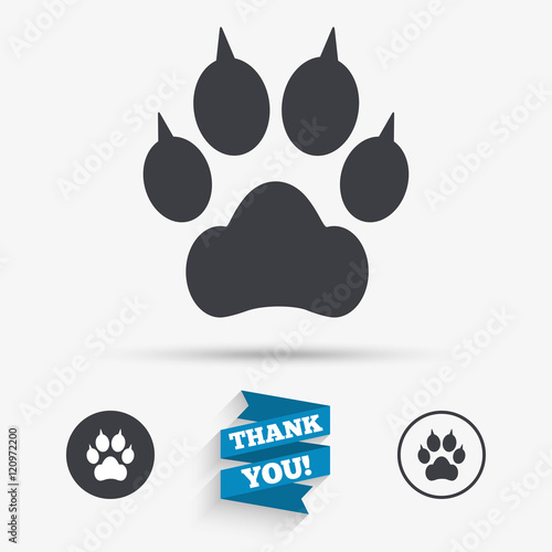 Dog paw with clutches sign icon. Pets symbol.