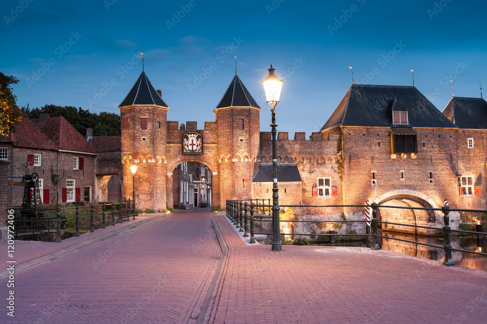 Old town gate (Koppelpoort) in Amersfoort, Province Utrecht.