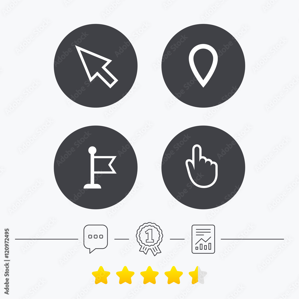 Mouse cursor icon. Hand or Flag pointer symbols.