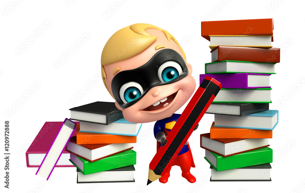 cute baby with Book stack and pencil cute baby with Book stack and pencil