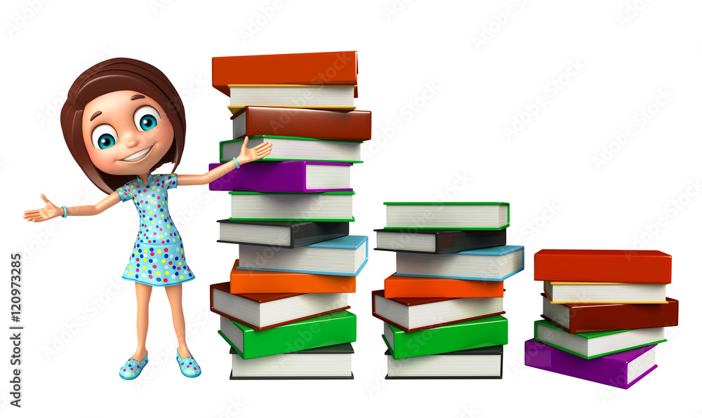 kid girl with Book stack kid girl with Book stack