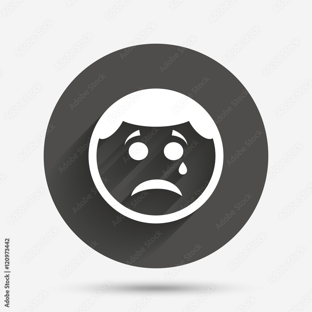 Fototapeta premium Sad face with tear sign icon. Crying symbol.