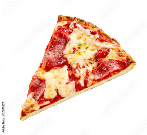 Slice of traditional Italian pepperoni pizza