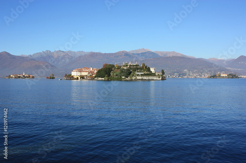 The Three Borromean Islands at Lake Maggiore view from Stresa, Piedmont Italy