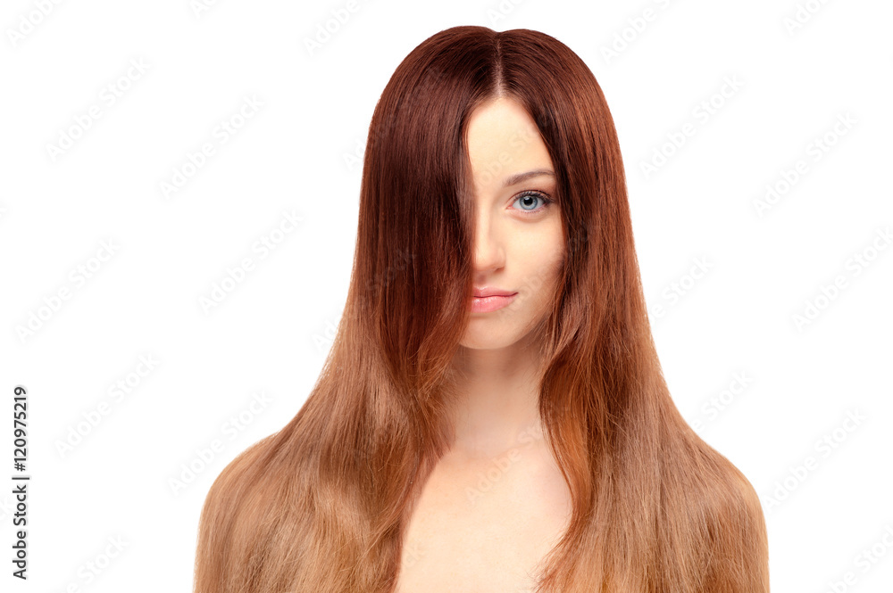 Naklejka premium young beautiful woman with long magnificent hair