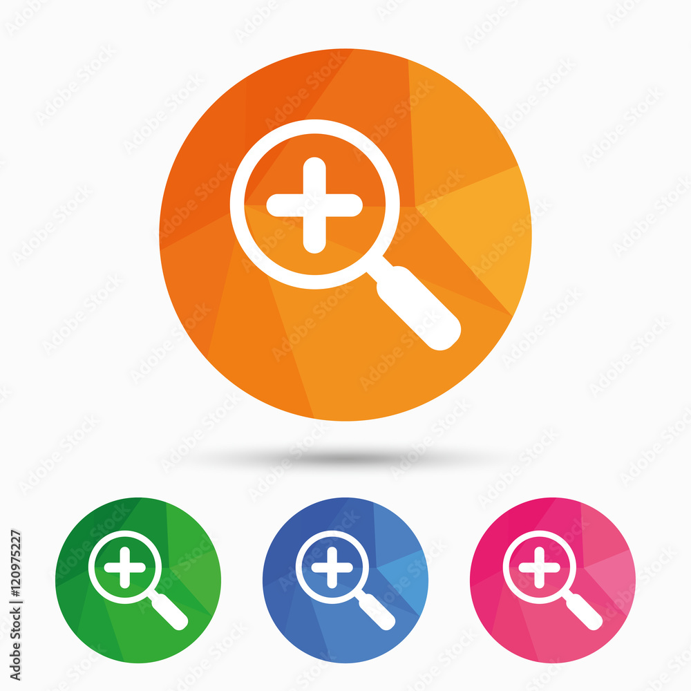 Magnifier glass sign icon. Zoom tool. Navigation Magnifier glass sign icon. Zoom tool. Navigation