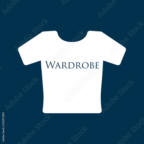 Icono plano texto Wardrobe en camiseta en fondo azul oscuro