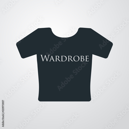 Icono plano texto Wardrobe en camiseta en fondo degradado