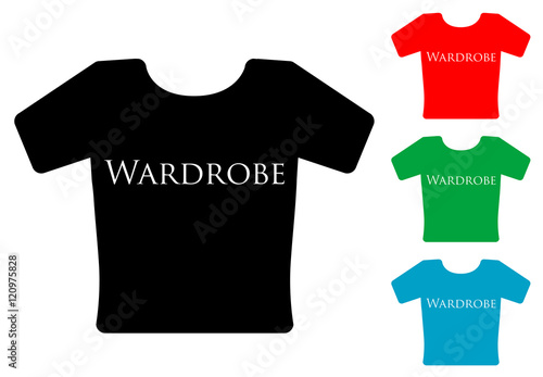 Icono plano texto Wardrobe en camiseta varios colores