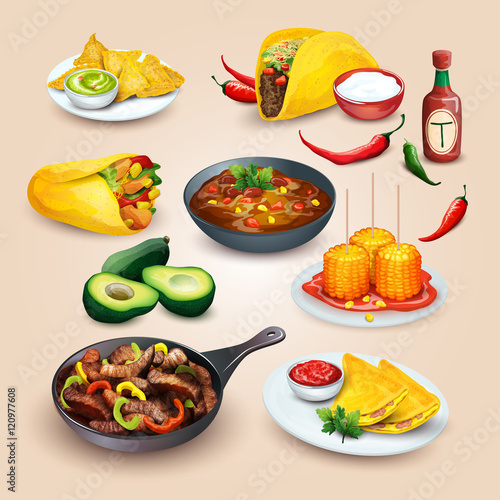 Mexican food. Objects set