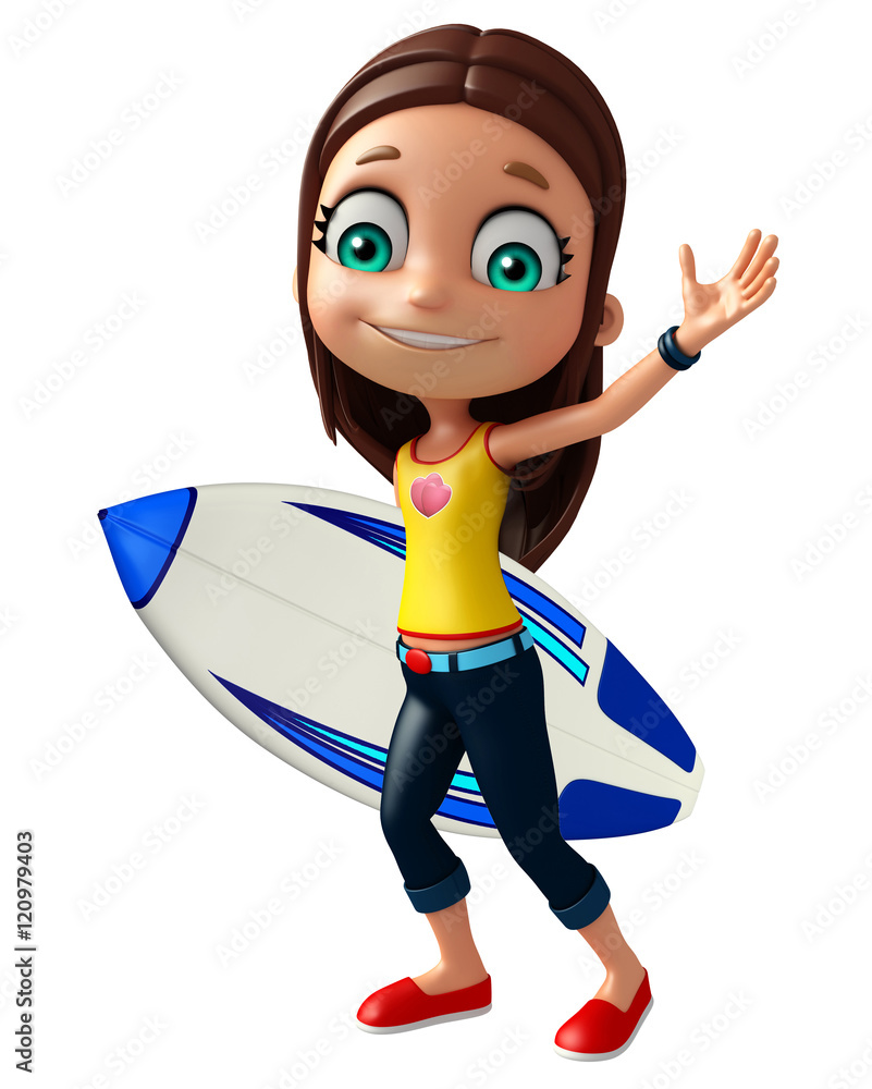 kid girl with Surfboard