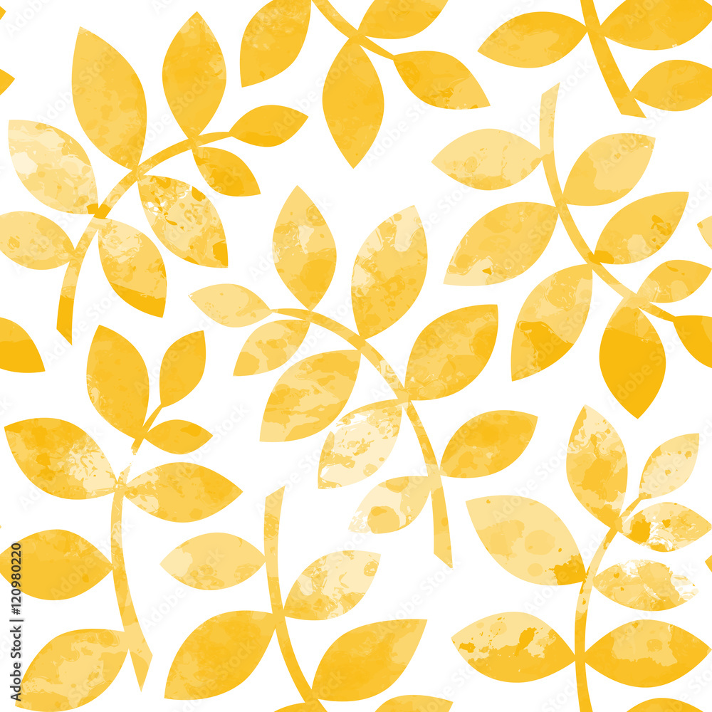 Watercolor Autumn Abstract Background. Seamless pattern with yellow autumn leaves. Autumn ornament. Vector nature illustration. EPS-10