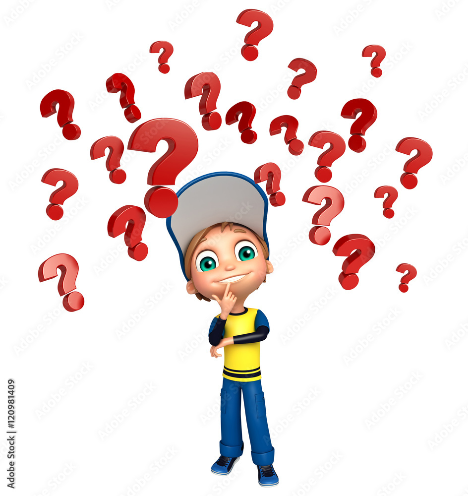 kid boy with Question mark sign kid boy with Question mark sign