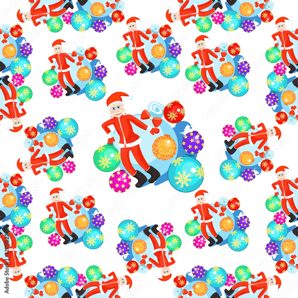 Fototapeta premium seamless pattern christmas balls and Santa Claus smiling. 