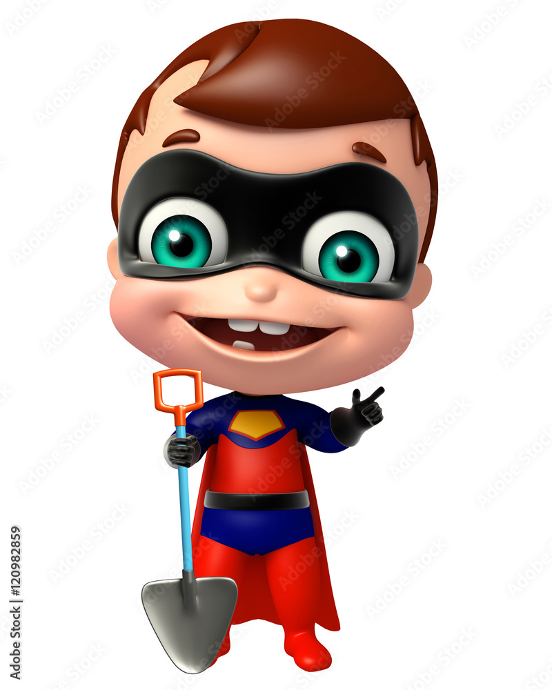 cute superbaby with Digging shovel