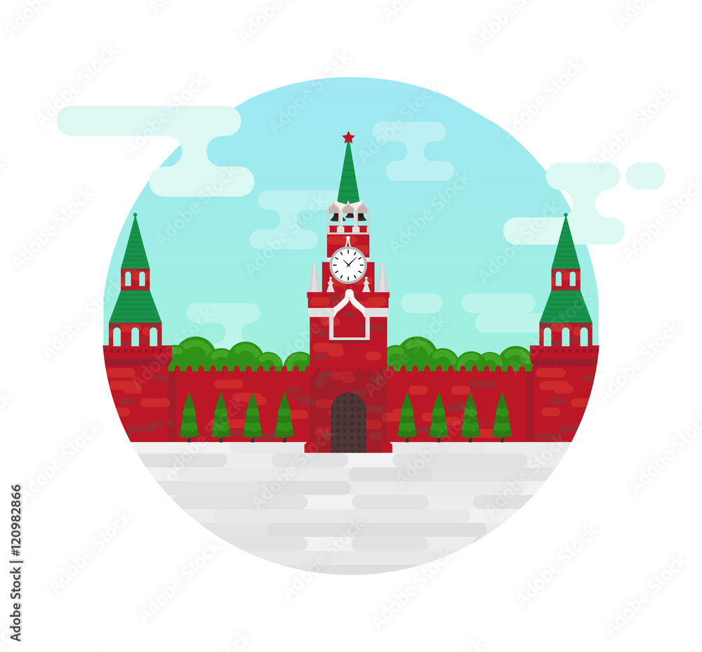 Moscow kremlin, a symbol of Russia's capital, vector flat illustration