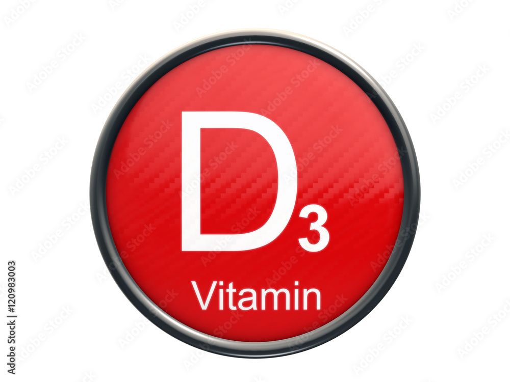 D3 vitamin symbol on red glossy round icon isolated on white background D3 vitamin symbol on red glossy round icon isolated on white background