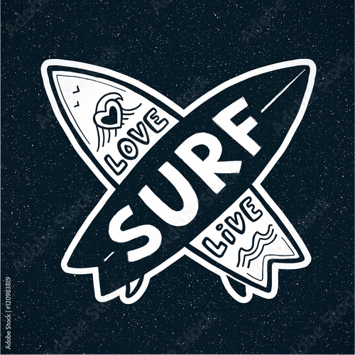 White grunge crossing vector surfing boards with hand drawn sign Love, Live, SURF