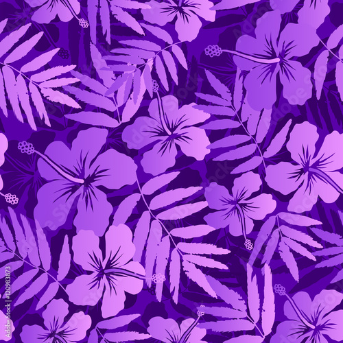 Violet vector tropical flowers seamless pattern