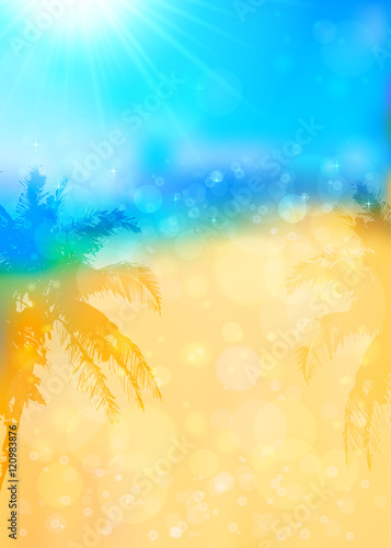Blurred summer tropical background with palms silhouettes