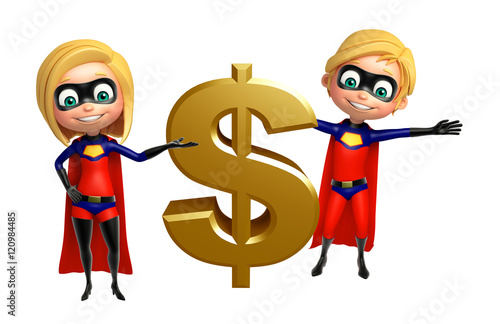 Superboy and Supergirl with Dollar sign photo