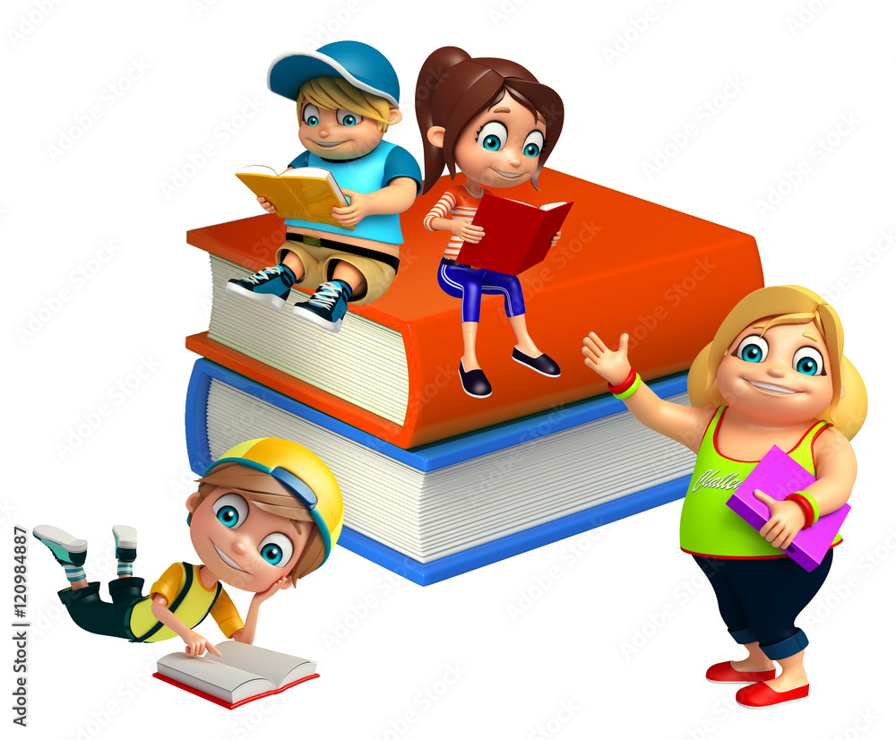 Kid boy and girl with Books Stock Illustration | Adobe Stock