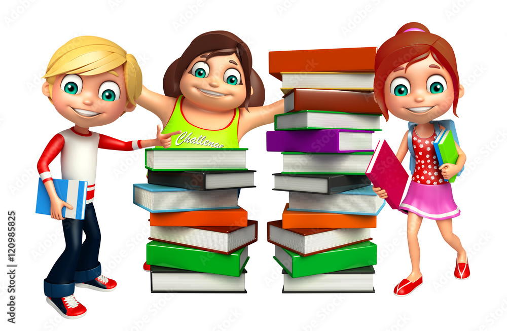 kid girl and kid boy with Book stack kid girl and kid boy with Book stack