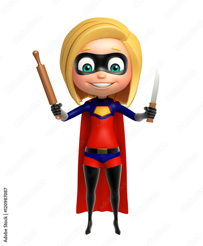 Fototapeta premium supergirl with kitchen equipment
