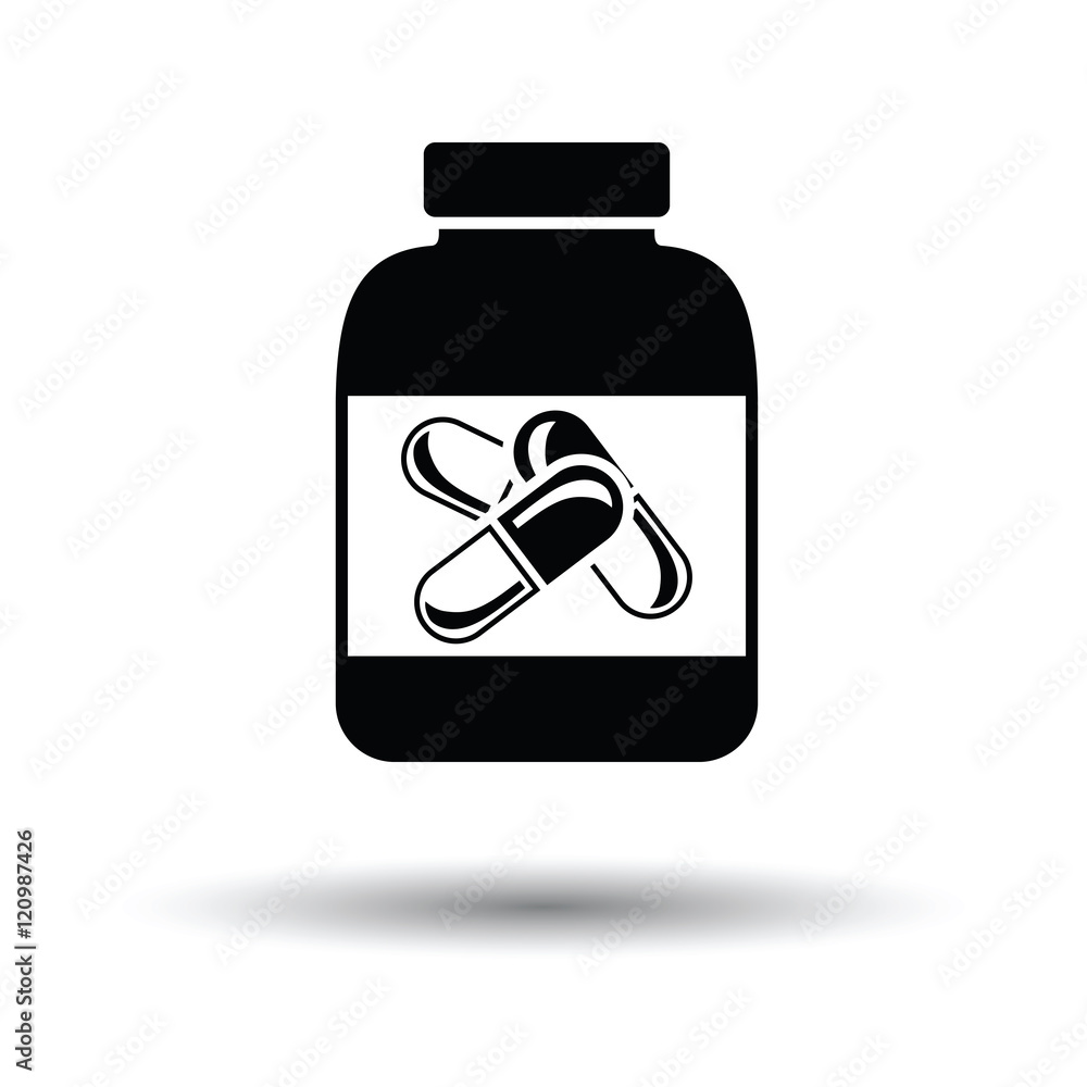 Fitness pills in container icon Fitness pills in container icon