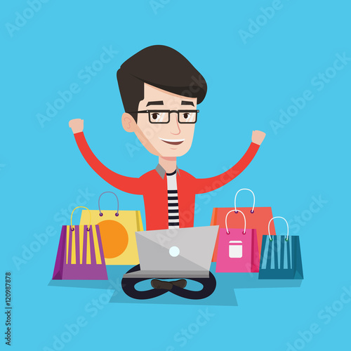Man shopping online vector illustration.