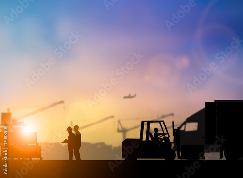 Silhouette of high voltage equipment engineer check before board