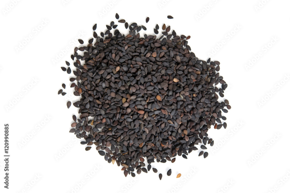Pile of black sesame seeds isolated on white background top view Pile of black sesame seeds isolated on white background top view