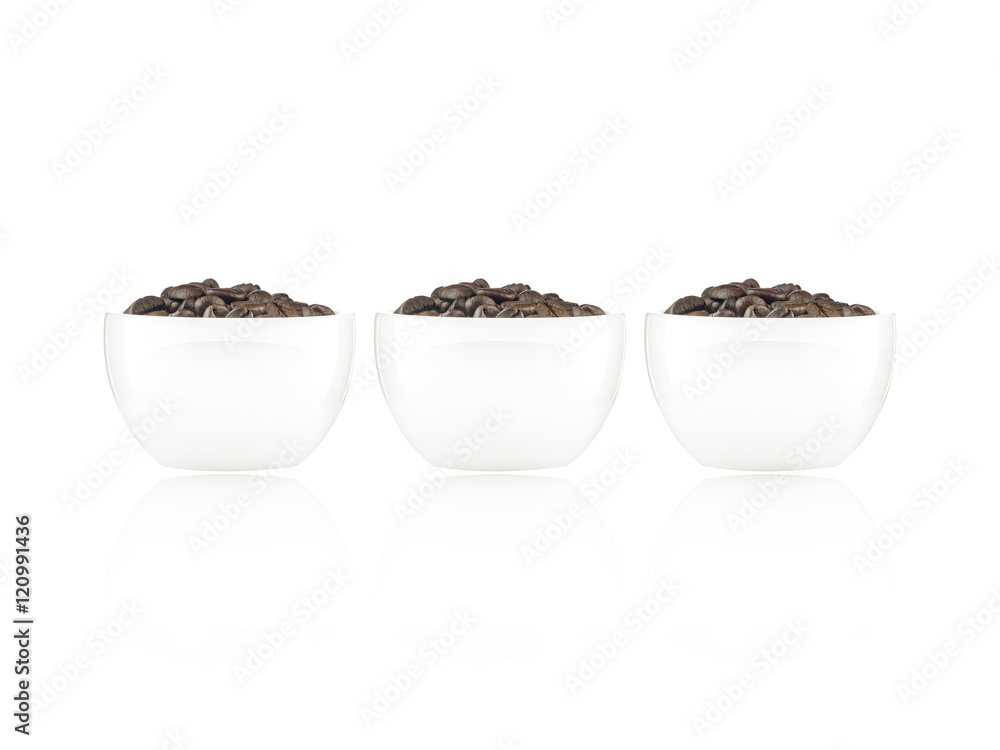 Coffee beans in white glass of coffee isolated on white backgrou Coffee beans in white glass of coffee isolated on white backgrou