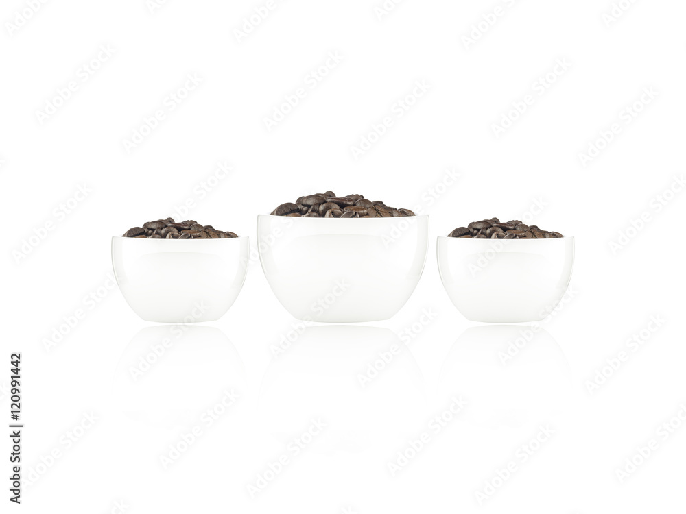 Coffee beans in white glass of coffee isolated on white backgrou Coffee beans in white glass of coffee isolated on white backgrou