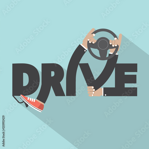 Drive With Steering Wheel In Hand Typography Design Vector Illus