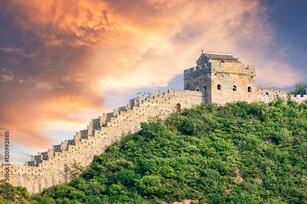 Beautiful sunset at the Great Wall of China