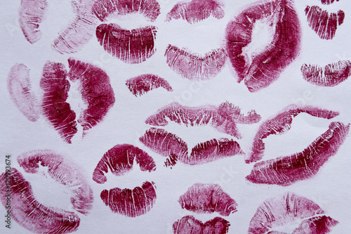 Imprint lips with red lipstick 