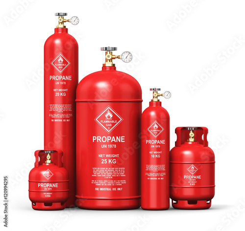 Tableau sur toile Set of different liquefied propane industrial gas containers