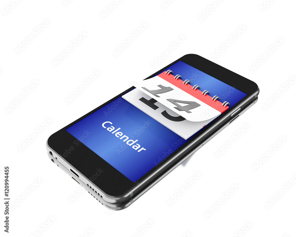 3d Smartphone with a calendar and number fourteen.