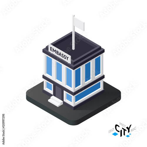 Isometric embassy icon, building city infographic element, vector illustration