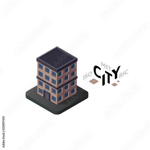 Isometric apartment house icon, building city infographic element, vector illustration