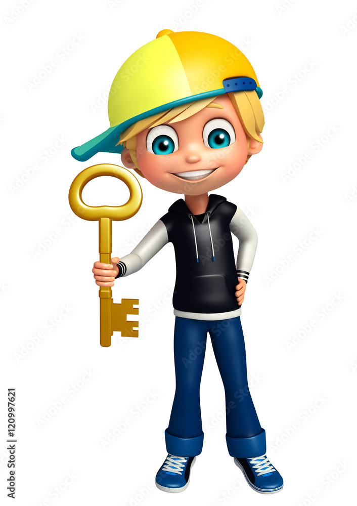 kid boy with key
