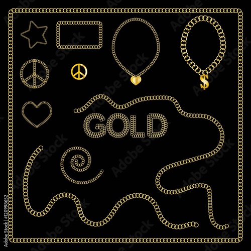 Set of golden chains – gold jewelry, vector