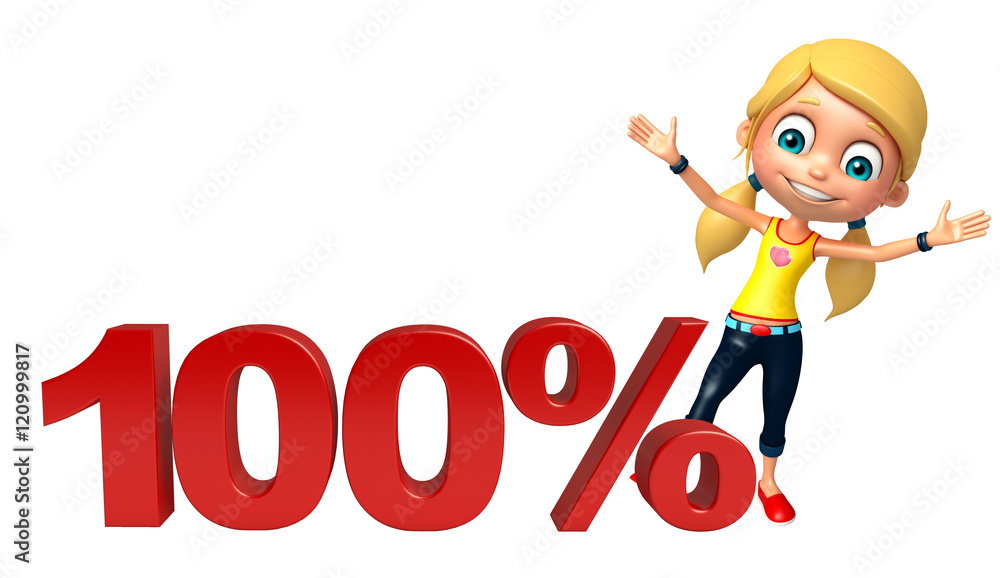 Fototapeta premium kid girl with 100% sign