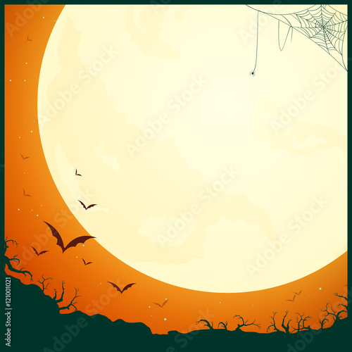 Vector Illustration of a Halloween Poster Background with Full Moon