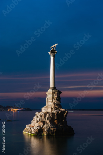 Monument to the Scuttled Warships in Sevastopol at night, Crimea