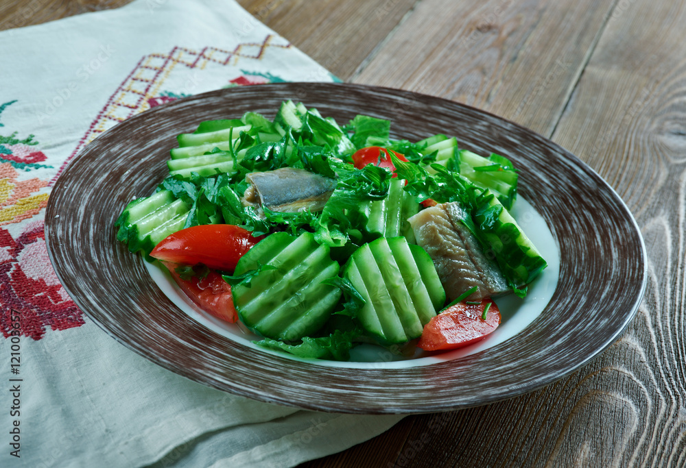 Finnish vegetable salad with fish Finnish vegetable salad with fish