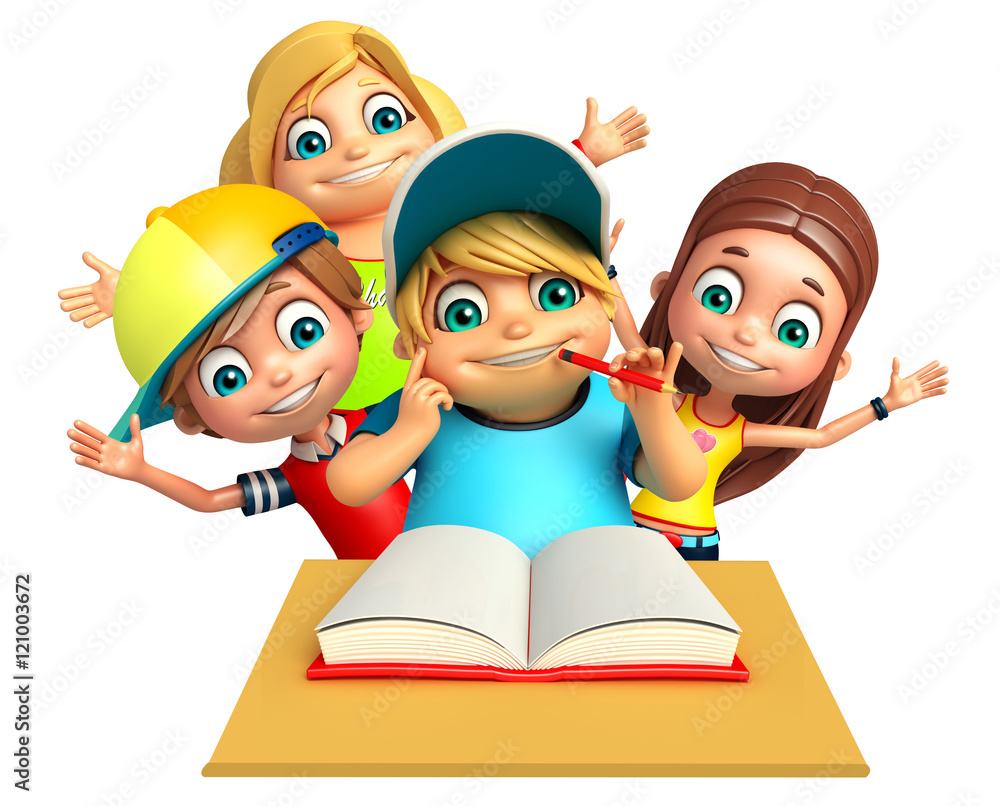 Kid boy and Kid girl with Table book Kid boy and Kid girl with Table book