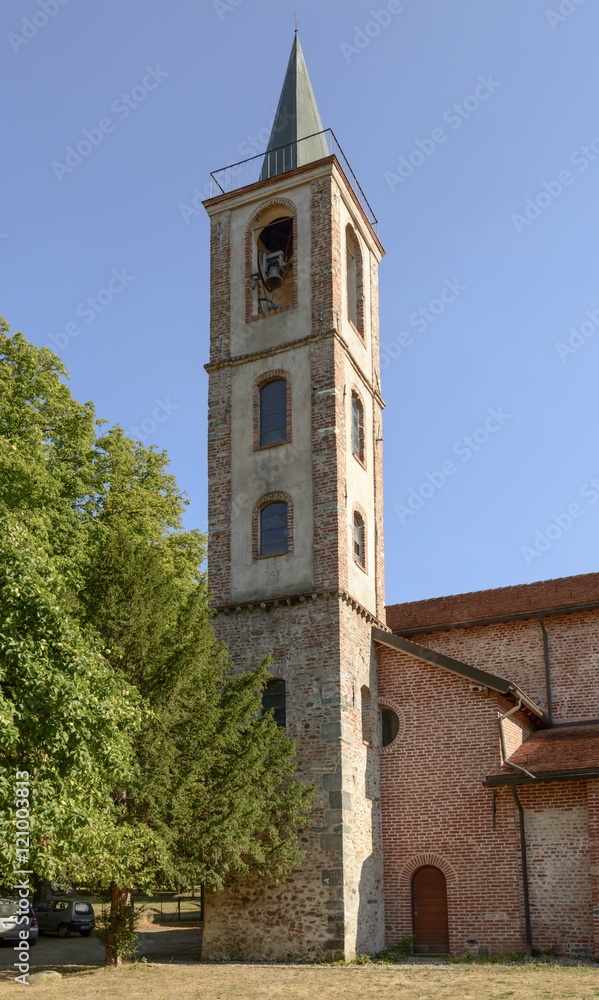 Fototapeta premium bell-tower at santa Maria alla Croce abbey, Tiglieto, Italy