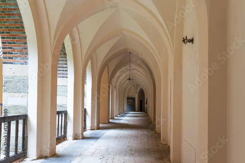 Arch way in ancient palace. Marianne Wilhelmine Oranska Palace in Kamieniec Zabkowicki  Poland.